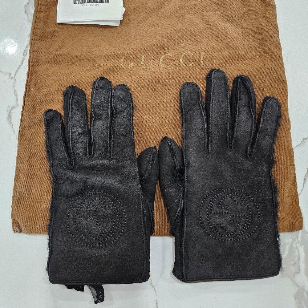 Authentic Gucci Monogram Leather Gloves size 8.5